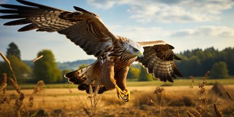 Graceful Hawk Soaring in the Countryside