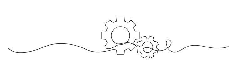 Gears wheel continuous line vector illustration. Round wheel metal symbol company template for business teamwork concept.