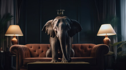 elephant on sofa with lamp created with generative ai