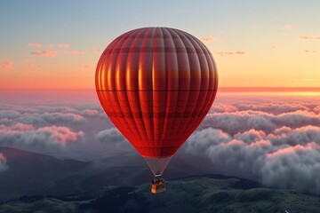 Obraz premium Lonely hot air balloon floating on the sky above the clouds. Generative ai