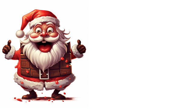 Lustiger Weihnachtsmann Cartoon mit daumen Hoch auf weißen Hintergrund, ai generativ