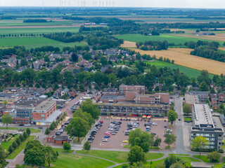 Aerial drone photo of the town centre in Ter Apel the Netherlands