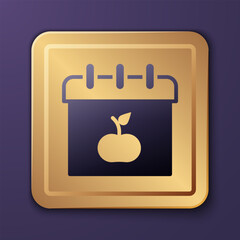 Purple World Vegetarian day icon isolated on purple background. World vegan day. Gold square button. Vector