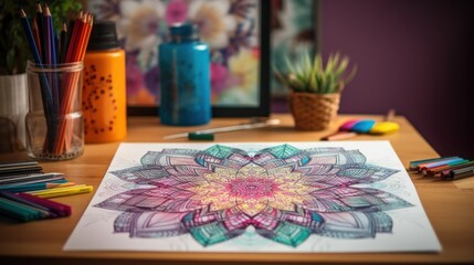 Naklejka na ściany i meble Colored mandala picture on the table
