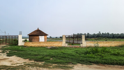 beautiful hut in the field background view.