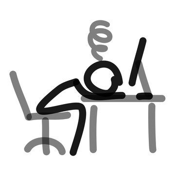 stick figure sitting with a computer overwhelmed by work simple line art vector doodle