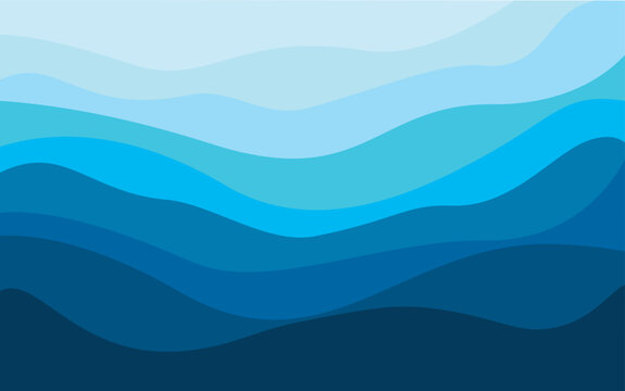 Blue curves and the waves of the sea vector background flat design style - stock illustration