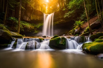 waterfall in the forest   Generated by ai	