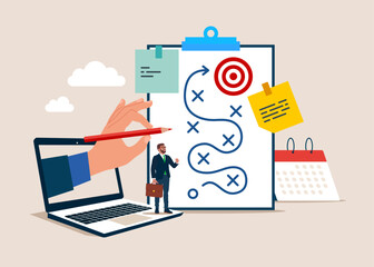 Working with  plan on paper. Strategy, marketing, business development. Vector illustration.
