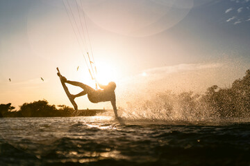 Kitesurfing moment full of action and freedom on the water in Red sea.
