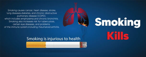 Smoking death and danger concept as a cigarette burning human lungs hot burning ash causing lung cancer and lethal health risks with 3D illustration elements.