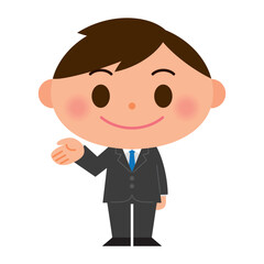 案内するスーツ姿の男性