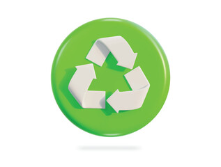 3d recycle symbol with circle button icon 3d rendering vector illustration