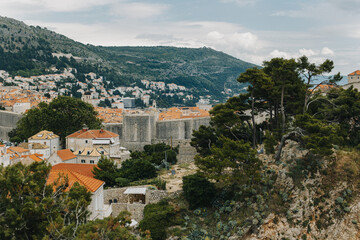 Fototapeta na wymiar Amazing view of Dubrovnik old townfrom the hill. Travel destination in Croatia.