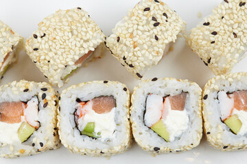 tasty sushi on the white