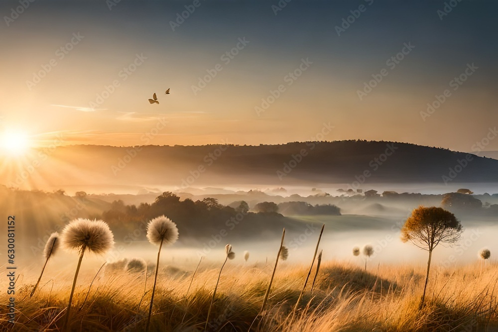 Poster sunrise over the river