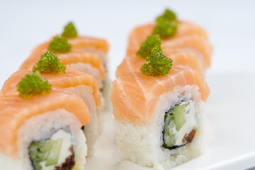 tasty sushi on the white