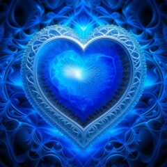 Blue heart in a patterned frame.