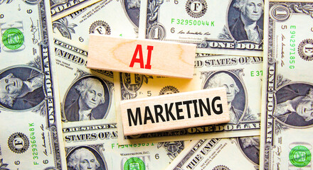 AI marketing symbol. Concept words AI artificial intelligence marketing on wooden block. Beautiful...