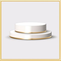 White round podium with gold frame on gray background