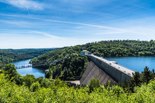 Rappbodetalsperre and the almost 500 m long suspension bridge in the German Harz mountains
