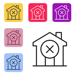 Black line No house icon isolated on white background. Real estate agency or cottage town elite class. Set icons in color square buttons. Vector