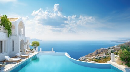 Fototapeta na wymiar Santorini, Greece. Luxury villa with swimming pool,