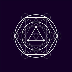 Obraz premium Round geometric sacred shape geometric boho alchemy symbol. Vector mystic bohemian esoteric sign, magical tribal circle and triangles