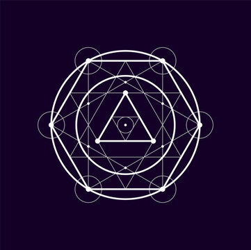 Round geometric sacred shape geometric boho alchemy symbol. Vector mystic bohemian esoteric sign, magical tribal circle and triangles