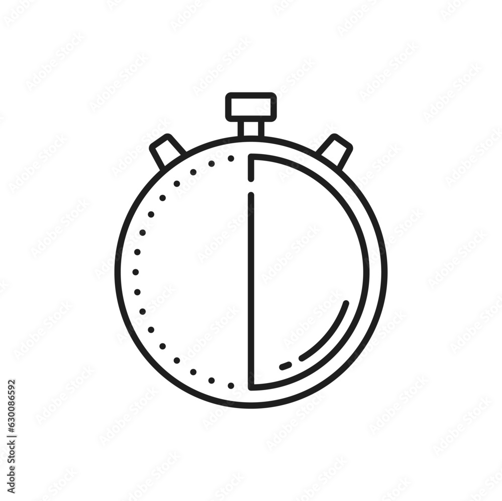 Poster stopwatch clock timer, chronometer outline icon. vector round countdown dial, time measuring instrum