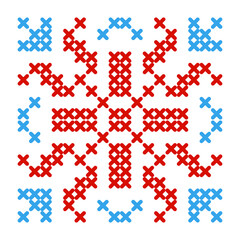Folk pattern cross stitch snowflake or flower
