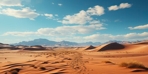 Fototapeta na wymiar AI Generated. AI Generative. Sunny orange yellow sand dunes desert landscape background. Adventure vacation travel lifestyle. Graphic Art