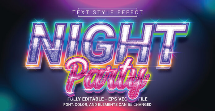 Night Party Text Style Effect. Editable Graphic Text Template.