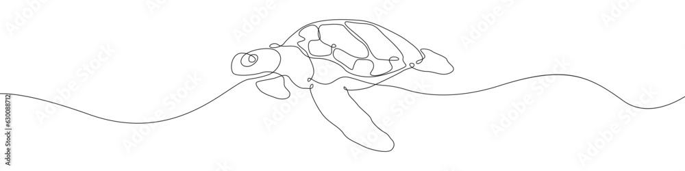 Poster turtle icon line continuous drawing vector. one line sea turtle reptile icon vector background. fres