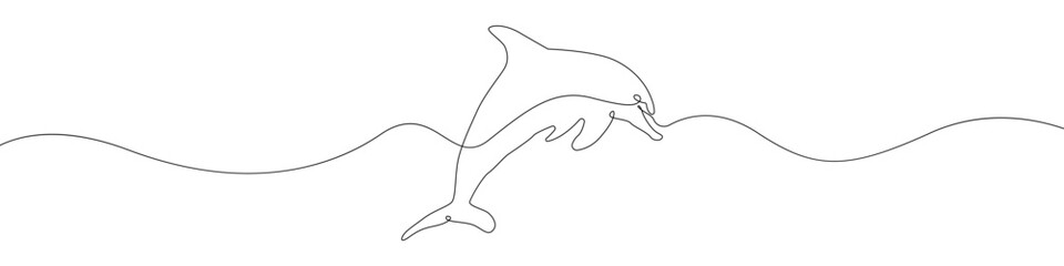 Sea Dolphin icon line continuous drawing vector. One line Dolphin icon vector background. Dolphin icon. Continuous outline of a Cartoon Dolphin icon.