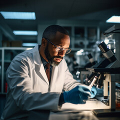 Black scientist working in a laboratory. 