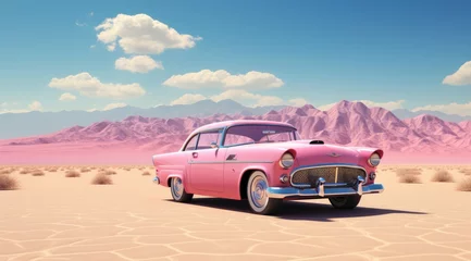 Fotobehang Auto cartoon Classic pink car in pink style
