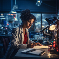 Black female scientist working in a laboratory. 