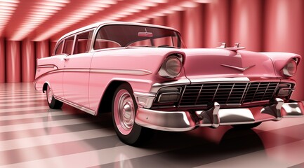 Classic pink car in pink style