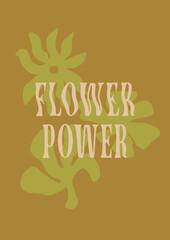 Groovy flowers vector illustration set with aesthetic quotes. Template for wallpaper, banner, postcard, poster, wall art