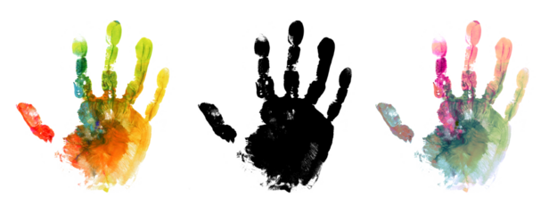 PNG Color and black painting blot hand print on transparent background.