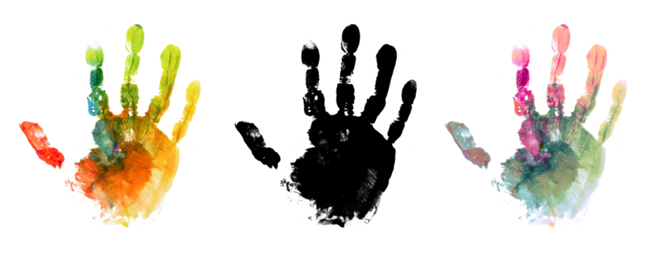 PNG Color and black painting blot hand print on transparent background.