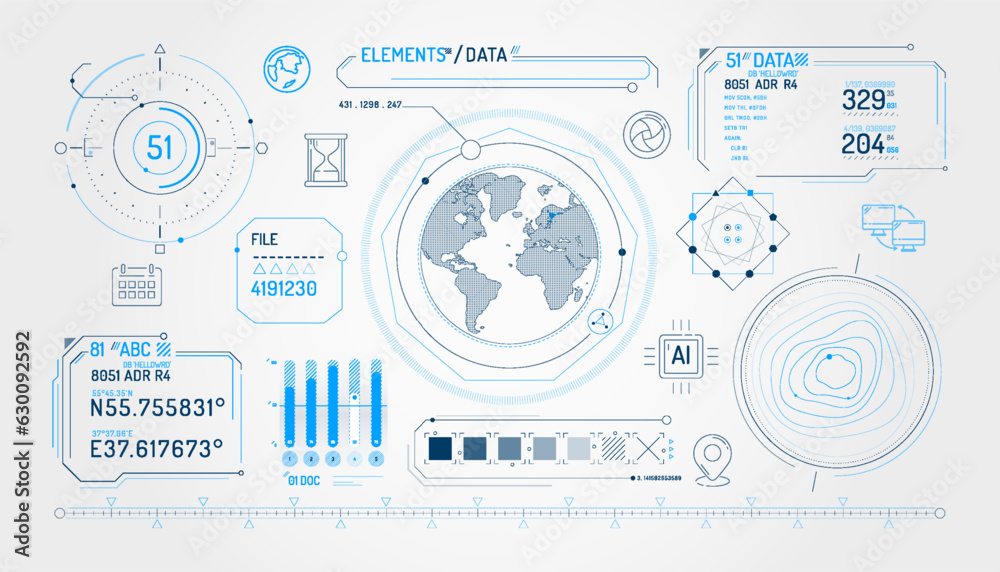 Wall mural set of infographic elements about geolocation and data exchange.