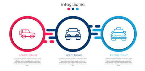 Set line Off road car, Car and Taxi. Business infographic template. Vector