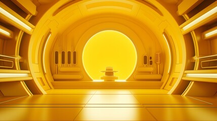 Futuristic Room in Yellow Colors with beautiful Lighting. Stunning Background for Product Presentation.