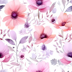 Watercolor flowers, pastel color, seamless tile pattern