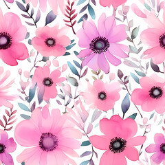 Watercolor flowers, pastel color, seamless tile pattern