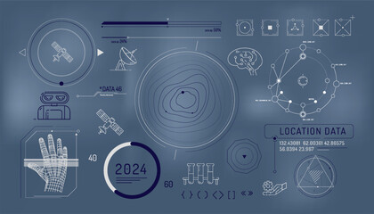 Set of infographic elements about satellite internet and AI.