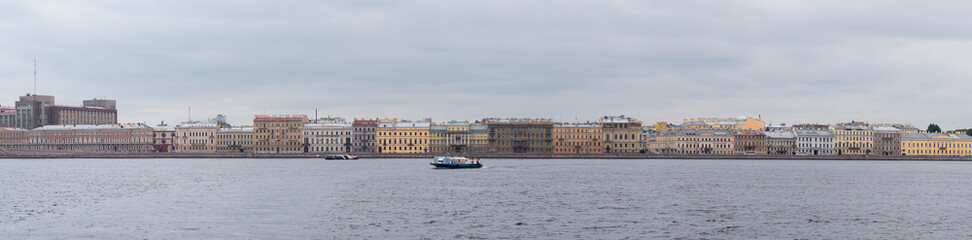 The old quarters of the embankment of the city of st. petersburg panorama from the water.
