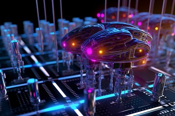 Innovative research in laboratory. An 3D illustration depicting the concept of machine learning. 